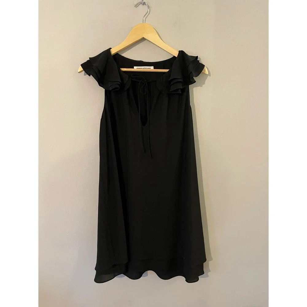 Amanda Uprichard Sleeveless Keyhole Flutter Collar Black Mini Dress - Picture 1 of 5